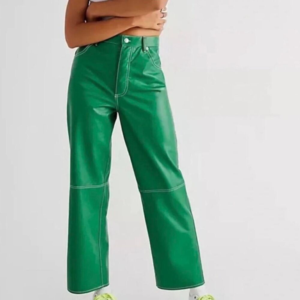 We The Free Green Faux Leather Straight Leg Pants